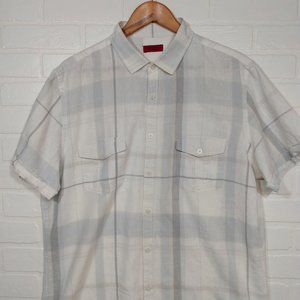 Linen Alfani men's XL slim fit white & gray tropical short sleeve button shirt